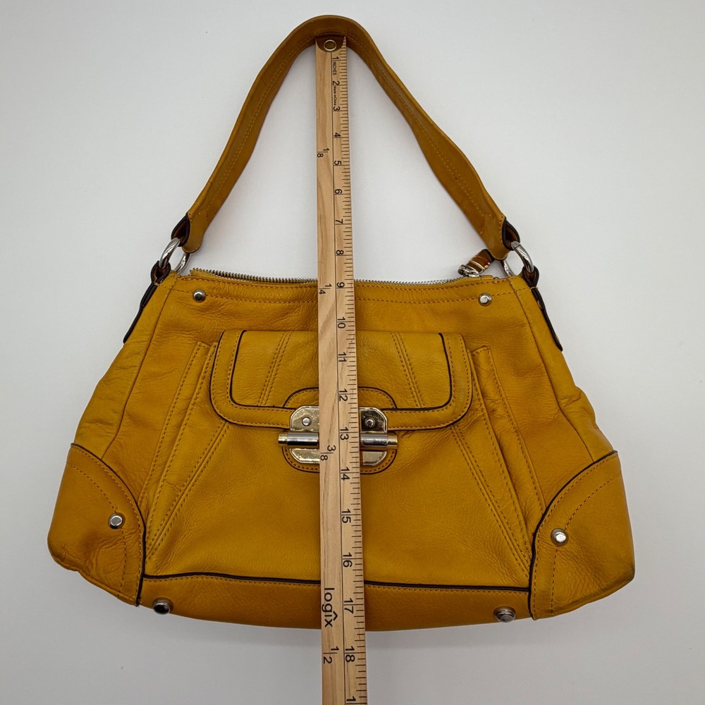 B. Makowsky Yellow Pebbled Leather Shoulder Bag Hinge Lock Hobo Purse - Picture 9 of 10